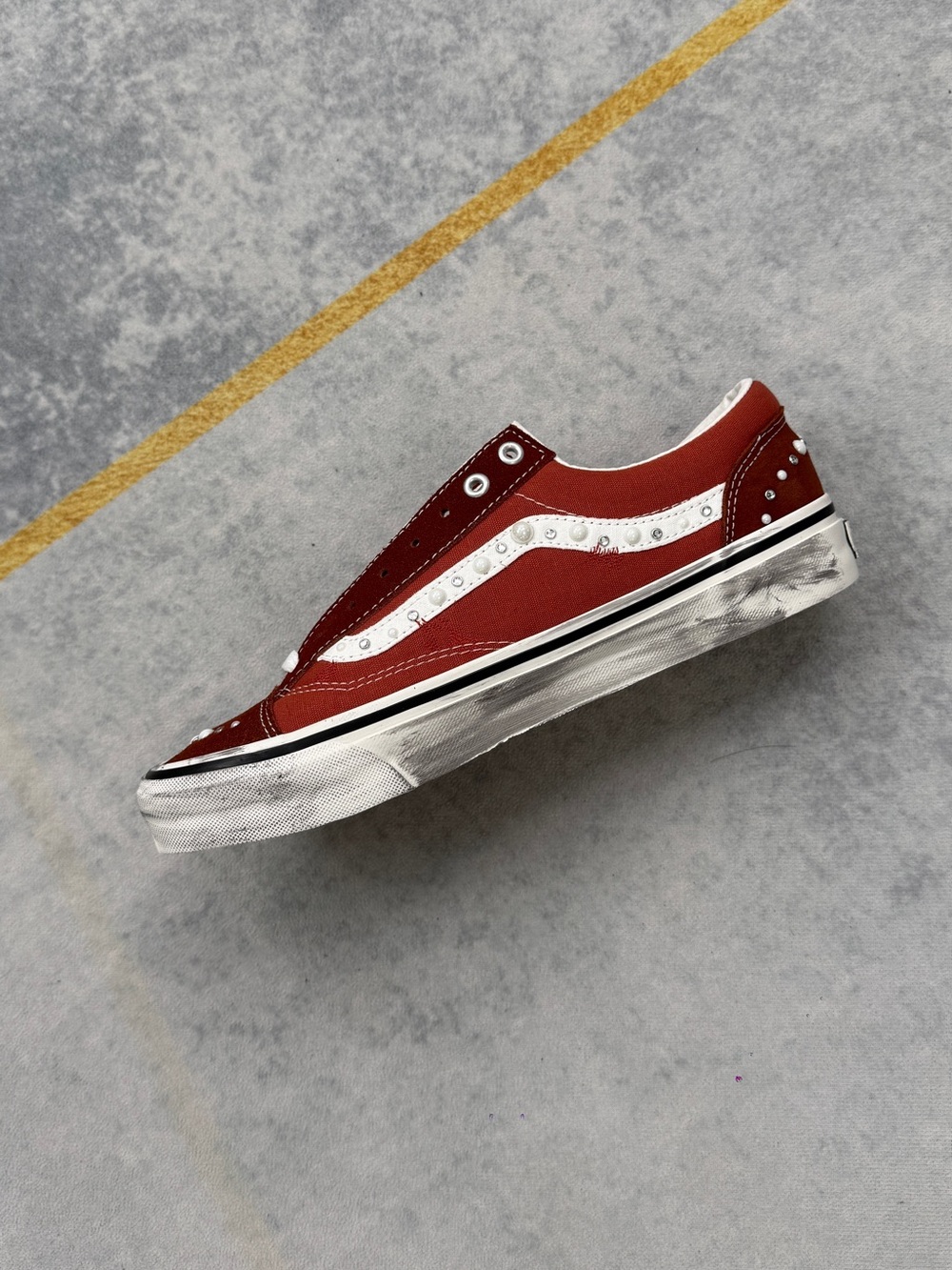 Vans Red Suede Sneakers with White Accents - Picture 9 of 11